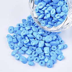 6/0 Baking Paint Glass Seed Beads, Oblique Cut Beads, Opaque Colours, Deep Sky Blue, 6/0, 4~8x3.5~4.5x2.5~3mm, Hole: 0.9mm, about 5000pcs/bag(SEED-S034-A06)