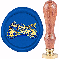 Brass Wax Seal Stamp, with Wood Handle, Golden, for DIY Scrapbooking, Motorbike Pattern, 20mm(AJEW-WH0337-010)