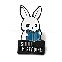 Word Shhh I'm Reading Enamel Pin, Electrophoresis Black Alloy Rabbit Brooch for Backpack Clothes, Steel Blue, 30x16x1.5mm(JEWB-C018-01A-EB)