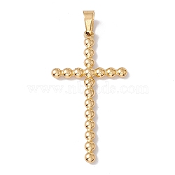 Ion Plating(IP) 304 Stainless Steel Pendants, Cross Charms, Golden, 48x25x3mm, Hole: 4.5x6.5mm(STAS-G279-06B-G)