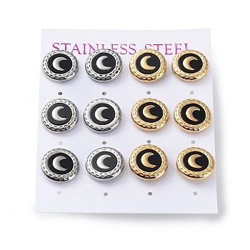 6 Pair 2 Color Crescent Moon Acrylic Stud Earrings, 304 Stainless Steel Earrings, Golden & Stainless Steel Color, 13mm, 3 Pair/color