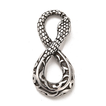 Tibetan Style 304 Stainless Steel Pendants, Infinity, Antique Silver, 42.5x19x6mm, Hole: 14x6mm and 13x8mm