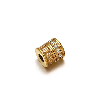 Stainless Steel Micro Pave Clear Cubic Zirconia Beads, with Rhinestone, Column, Golden, 9.8x10.2mm, Hole: 4mm