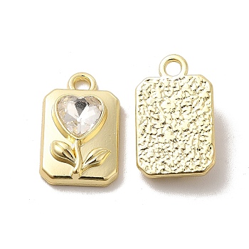 Glass Rectangle with Heart Pendants, with Light Gold Alloy Finding, Long-Lasting Plated, Cadmium Free & Lead Free, Clear, 17x10.5x5mm, Hole: 2mm