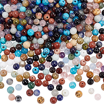 650Pcs 26 Styles Natural & Synthetic Mixed Gemstone Beads, Mixed Dyed and Undyed, Round, 4~5mm, Hole: 0.5~1mm, 25pcs/style