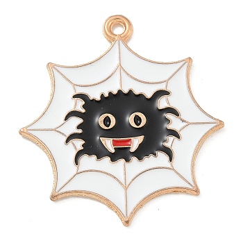 Alloy Enamel Pendants, Light Gold, Cadmium Free & Lead Free, Spider & Spider Web Charm, White, 33x30x1.5mm, Hole: 1.6mm