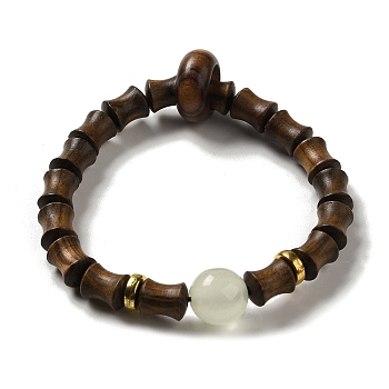 Black Rosewood Bamboo Joint Beaded Stretch Bracelet, Synthetic Luminous Mala Beads Bracelet for Women, Sienna, Inner Diameter: 2-1/4 inch(5.8cm)