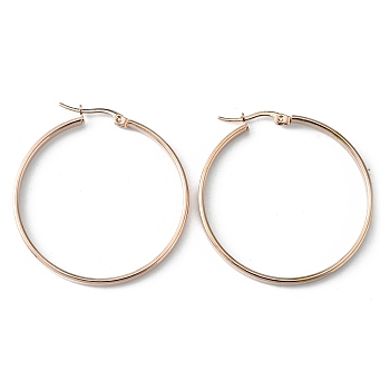 304 Stainless Steel Flat Big Hoop Earrings for Women, Rose Gold, 42x40x3mm, Pin: 0.7x1mm