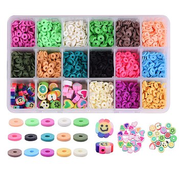126g 15 Colors Handmade Polymer Clay Beads, Heishi Beads, for DIY Jewelry Crafts Supplies, Mixed Color, 6x1mm, Hole: 2mm, 126g/box