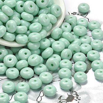 Opaque Colours Glass Seed Beads, Donut, Aquamarine, 8x5mm, Hole: 1.5mm, about 1000pcs/pound