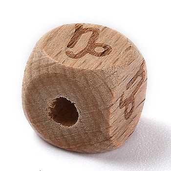 Natural Wood Constellation Beads, Cube, Capricorn, 12x12x12mm, Hole: 4mm