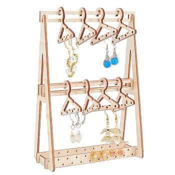 Wood Earrings Display Hanger, Clothes Hangers Shaped Earring Studs Organizer Holder, with 8Pcs Mini Hangers, Bisque, Finished Product: 6x13x18cm, about 15pcs/set
