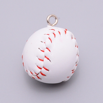 PU Leather with Iron Ring, Baseball Pendants Accessories, White, 27x22mm, Hole: 2.5mm