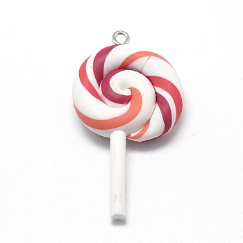 Handmade Polymer Clay Big Pendants, Lollipop, Dark Red, 48~56x27~29x7~10mm, Hole: 2mm