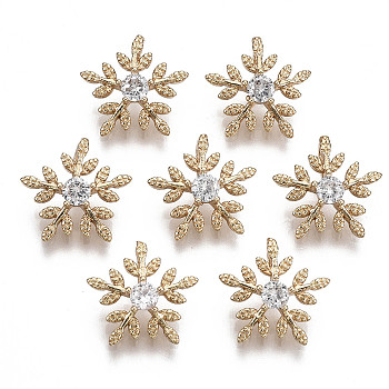 Brass Micro Pave Cubic Zirconia Charms, Flower, Long-Lasting Plated, Light Gold, Clear, 11x12x6mm, Hole: 1.8mm