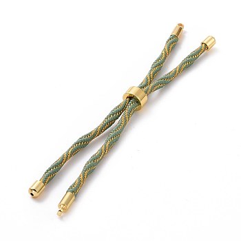 Nylon Cord Silder Bracelets, for Connector Charm Bracelet Making, with Rack Plating Golden Brass Findings, Long-Lasting Plated, Cadmium Free & Lead Free, Dark Sea Green, 8-5/8~9 inch(22~22.8cm), 0.3cm, Hole: 2.6mm