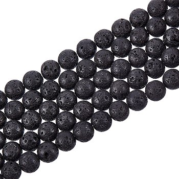 Synthetic Lava Rock Beads Strands, Dyed, Round, Black, 8~8.5mm, Hole: 1mm, about 50pcs/strand, 15.9 inch(40.3cm)