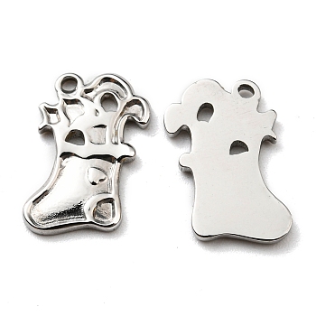 304 Stainless Steel Charms, Manual Polishing, Christmas Theme, Christmas Socking, Stainless Steel Color, 15x10x2mm, Hole: 1mm