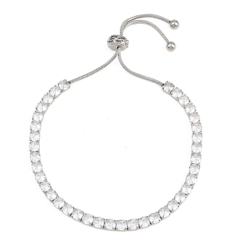 316 Surgical Stainless Steel Slider Bracelets, with Cubic Zirconia, Clear, 10-1/8 inch(25.6cm), Link: 4x4x3mm