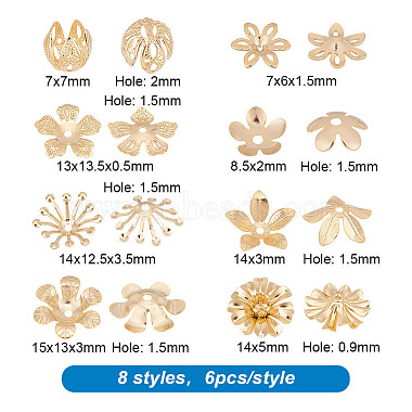 48Pcs 8 Styles Brass Fancy Bead Caps(KK-AR0004-11)-2