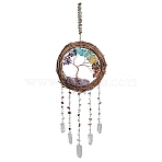 7 Chakra Copper Wire Wrapped Tree of Life Natural & Synthetic Mixed Stone Chips Suncatchers, Glass Crystal Beads for Outdoor & Garden Wall Hanging Decor, 466x150x27mm(HJEW-F027-10)