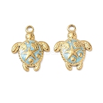 304 Stainless Steel Pendants, with Enamel, Turtle Charms, Ion Plating(IP), Real 18K Gold Plated, Sky Blue, 23.5x18.5x3.5mm, Hole: 2mm(SA-CBA11D7-08G-01)