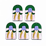 Transparent Acrylic Pendants, 3D Printed, Half Oval with Woman Pattern, Green, 43x24x3.5mm, Hole: 1.8mm(KY-T022-02)