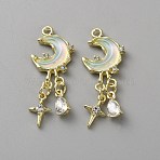 Golden Tone Alloy Pendants, Glass Moon & Teardrop Charms, Light Cyan, 36mm, Hole: 1.8mm(FIND-WH0441-07G-02)