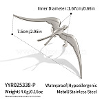 Adjustable 304 Stainless Steel Bird Open Cuff Rings for Women, Stainless Steel Color, 75mm, US Size 6 1/4(16.7mm)(FZ9141-2)