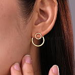 Brass Clear Cubic Zirconia Circle Stud Earrings, Golden, 16x16mm(VB4673)