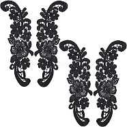 Sew on Flower Appliques, Polyester Embroidery Appliques, Sewing Craft Decoration, Black, 250x73x1.3mm(PATC-WH0005-46A)