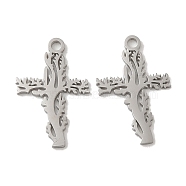 304 Stainless Steel Pendants, Laser Cut, Cross Charm, Stainless Steel Color, 18.5x12x1mm, Hole: 1.6mm(STAS-J042-23P)
