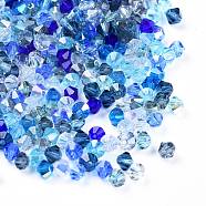 perles de verre tchèques, facettes, Toupie, bleu, 4x3.5~4 mm, trou: 1 mm, sur 720 PCs / sac(GLAA-I045-01B-05)