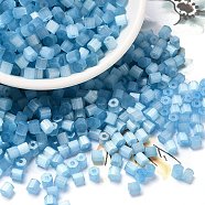 Glass Seed Beads, Imitation Cat Eye, Round Hole, Hexagon, Sky Blue, 3.5x3.8x3.5mm, Hole: 1mm, 409pcs/pound(SEED-H002-D-A811)