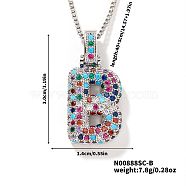 Brass Pave Colorful Cubic Zirconia Letter Pendant Box Chain Necklaces, Platinum, Letter B, 15.75 inch(40cm)(NU0575-28)