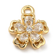 Brass with Clear Cubic Zirconia Charms, Light Gold, Flower, 12x10x3mm, Hole: 1.4mm(X-KK-G478-02D-KCG)