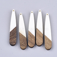 Resin & Walnut Wood Pendants, Teardrop, Creamy White, 44x7.5x3mm, Hole: 1.2mm(RESI-S358-40L)