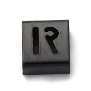 Ion Plating(IP) 304 Stainless Steel Square Slide Charms, Black, Letter R, 9x8x4mm, Hole: 3.5x8.5mm(STAS-L132-07R-B)