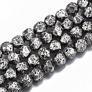 Electroplated Natural Lava Rock Bead Strands, Bumpy, Nuggets, Faceted, Antique Silver Plated, 8x7.5x7.5mm, Hole: 1.2mm, about 46pcs/strand, 14.57 inch(37cm)(G-T131-39AS)
