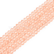 Glass Beads Strands, Faceted, Rondelle, Salmon, 4x3mm, Hole: 0.4mm, about 123~127pcs/strand, 16.5~16.9 inch(42~43cm).(X-EGLA-A034-T4mm-D21)