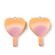Resin Pendants, Imitation Lollipop, Heart, Necklace Keychain Pendant, Yellow, 38x26x8mm, Hole: 1.8mm(RESI-K008-A02)