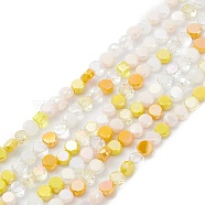 Gradient Color Electroplate Glass Bead Strands, AB Color Plated, Faceted, Flat Round, Yellow, 5.3~6x3mm, Hole: 1.2mm, about 98~99pcs/strand, 20.83~20.98 inch(52.9~53.3cm)(GLAA-E042-03B)