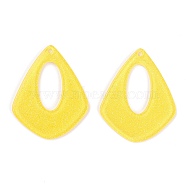 Acrylic Pendants, for DIY Earring Accessories, with Glitter Powder, Teardrop, Yellow, 38x31x2mm, Hole: 1.6mm(KY-I008-11E)