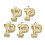 Alloy Pendants, Cadmium Free & Nickel Free & Lead Free, Initial Letter, Real 18K Gold Plated, Initial Letter.P, 20.5x15x2mm, Hole: 2mm(PALLOY-N157-002P-NR)