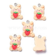 Resin Pendants, with Iron Loop, Rabbit with Strawberry, Bisque, 21x18x7mm, Hole: 2mm(RESI-G026-09)