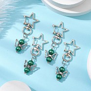 Angel Glass Pearl Pendant Decoration, Star Alloy Swivel Clasps Charms for Bag Ornaments, Green, 63.5mm, 8pcs/set(HJEW-JM02597-02)