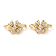 Brass Micro Pave Clear Cubic Zirconia Slide Charms, Clover, Real 18K Gold Plated, 8x12x6mm, Hole: 1.5mm(KK-P239-19G)