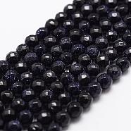 Synthetic Blue Goldstone Beads Strands, Faceted, Round, 4mm, Hole: 1mm, about 93pcs/strand, 14.9 inch~15.1 inch(G-D840-14-4mm)