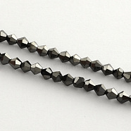 Electroplate Glass Bead Strands, Rainbow Plated, Faceted Bicone, Black Plated, 4x4.5mm, Hole: 1mm, 92~96pcs/strand, 13.78~14.37 inch(X-EGLA-R094-4mm-07)