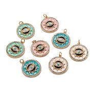 Real 18K Gold Plated Brass Micro Pave Clear Cubic Zirconia Pendants, with Enamel and Jump Rings, Flat Round with Sun & Eye, Mixed Color, 23.5x21x3mm, Hole: 3.5mm(ZIRC-A020-19G)